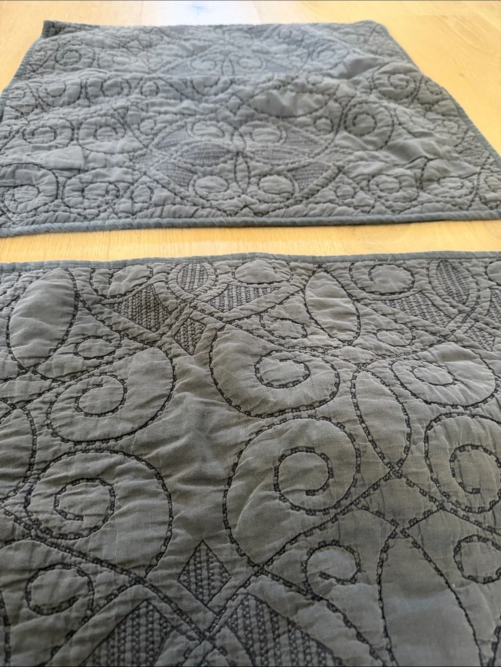 Pottery Barn Quilted Square Euro Shams (2) in Denim Blue Color 100% Cotton